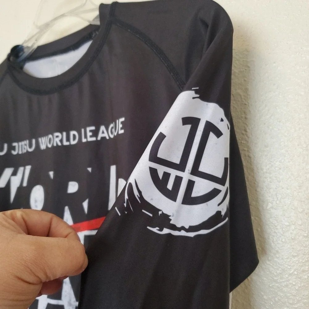 Jiu Jitsu World League Rash Guard Mens Large Black Long Sleeve MMA BJJ Shirt